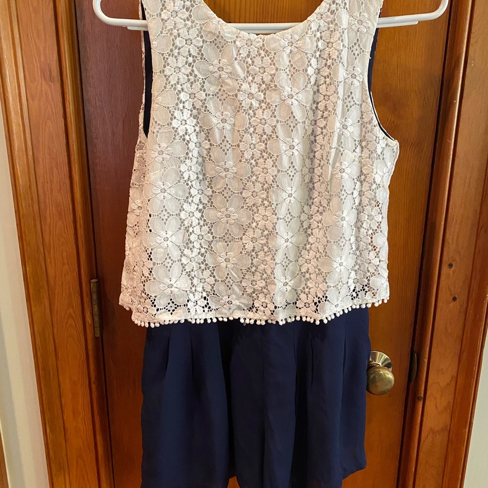 White and blue boutique romper
